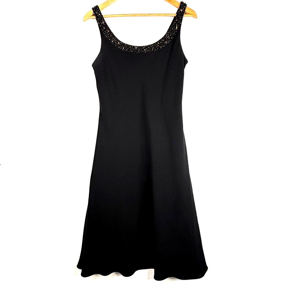 Vintage Jones New York Dress Black Fit & Flare Beaded Neckline Dress 8